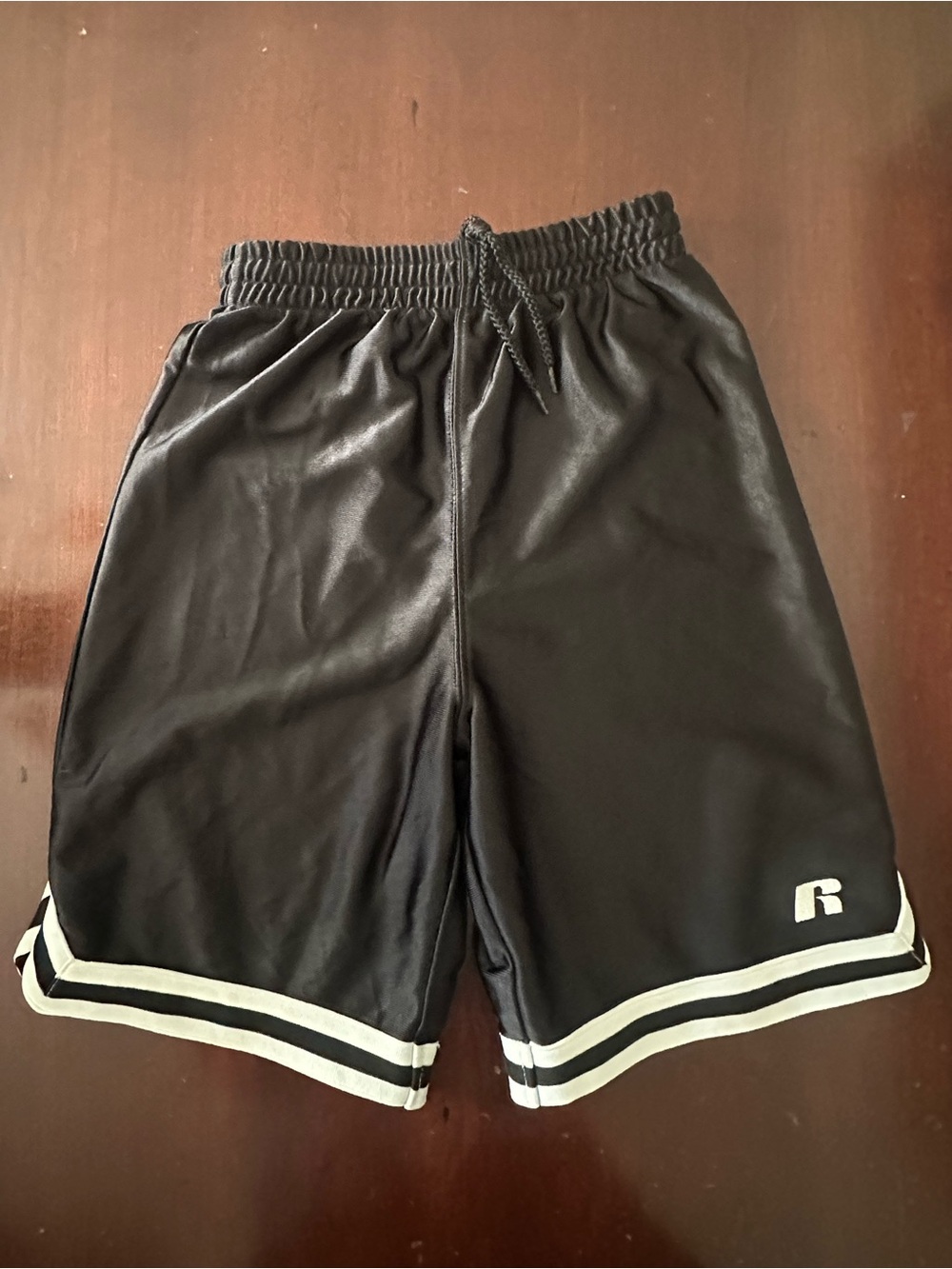 Kids Black Athletic Shorts with White Trim - Russell